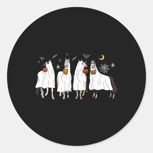 Sticker Rond Costume Citrouille Halloween Horse Ghost Boo Pour  (Devant)