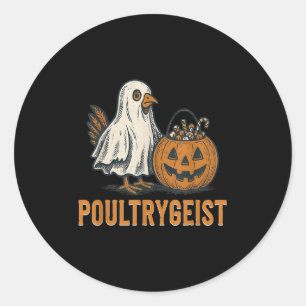 Sticker Rond Costume Citrouille Poultrygeist Chicken Ghost Hall