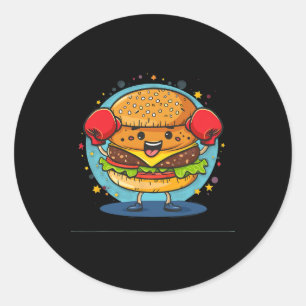 Sticker Rond Costume De Burger Smash Avec Gants De Boxe Drôle C
