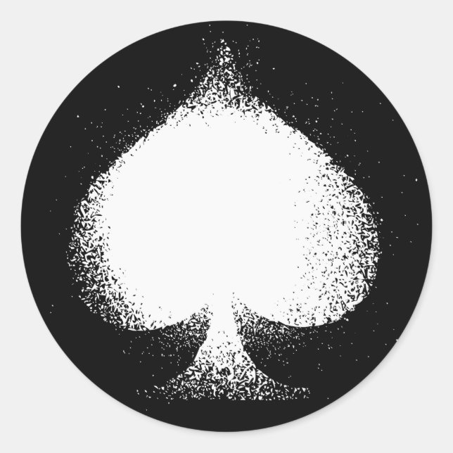 Sticker Rond Costume de carte Spades blanc-grunge (Devant)