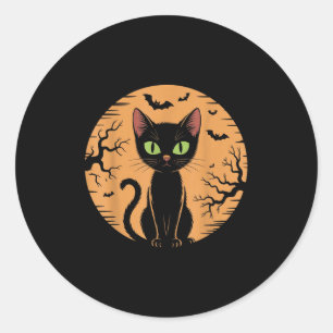 Sticker Rond Costume de chat Halloween Chat effrayant Chat rétr
