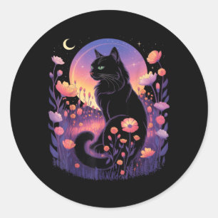 Sticker Rond Costume de chat noir Halloween amateur de chat mys