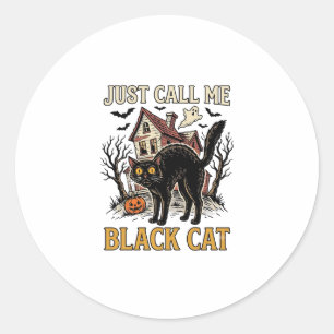 Sticker Rond Costume de chat noir Maison hantée Funny Halloween