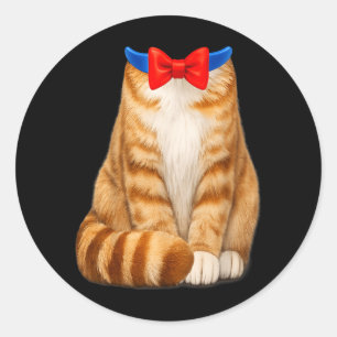 Sticker Rond Costume de chat orange nœud papillon tabby mignon