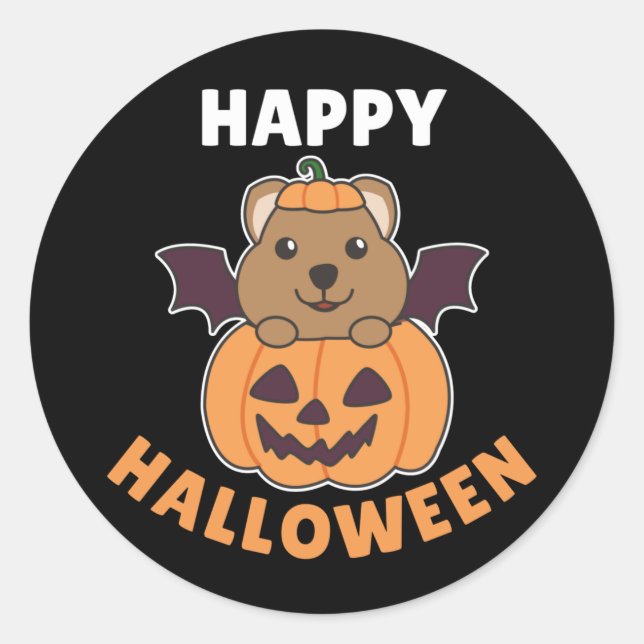 Sticker Rond Costume de chauve-souris Citrouille Quokka Hallowe (Devant)