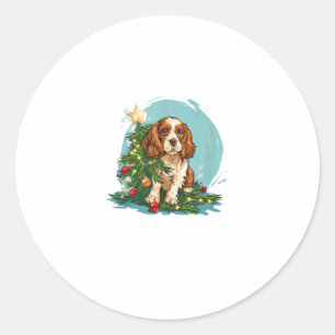Sticker Rond Costume de chien festif amusant avec Noël décoré