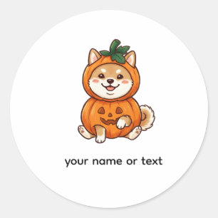 Sticker Rond Costume de citrouille mignon Shiba Inu pour Hallow