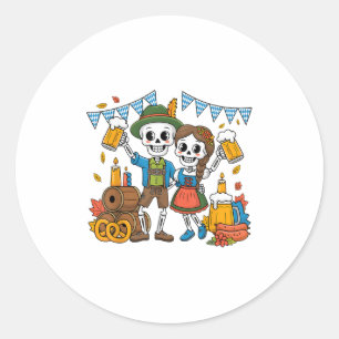 Sticker Rond Costume de couple squelette - Pretzel de bière sau