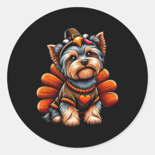 Sticker Rond Costume de dinde Yorkie Chien mignon Yorkshire Ter