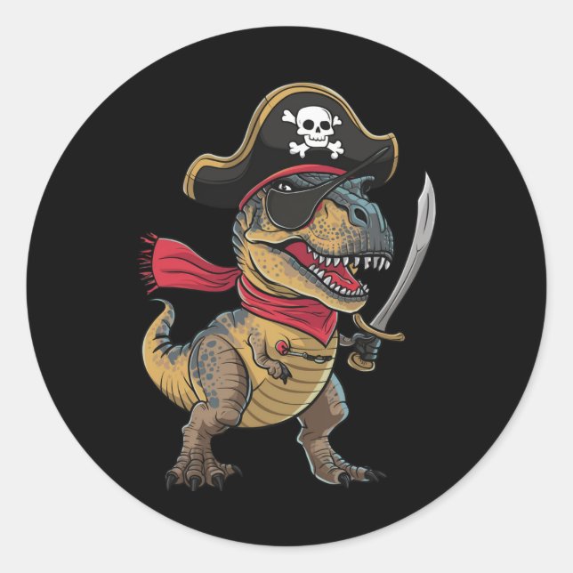 Sticker Rond Costume de dinosaure pirate T-Rex drôle d'Hallowee (Devant)