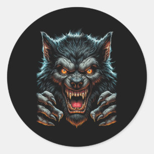Sticker Rond Costume de fête d'Halloween Wolfman Werewolf en co