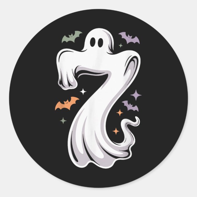 Sticker Rond Costume de Halloween drôle de mème de 7 fantômes a (Devant)