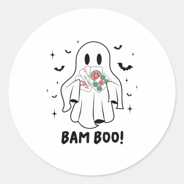 Sticker Rond Costume de jeu de Mahjong drôle de fantôme d'Hallo (Devant)
