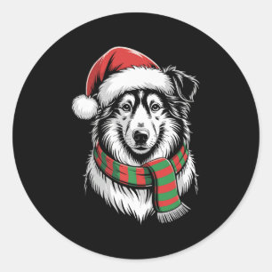 Sticker Rond Costume de Noël de Collie Dog Xmas Santa Hat Scarf
