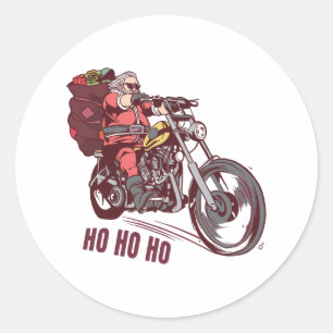 Sticker Rond Costume de Noël père Noël Biker pour Invitatiatiat