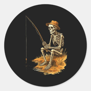 Sticker Rond Costume de pêche drôle d'Halloween squelette homme