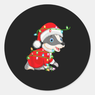 Sticker Rond Costume de Père Noël avec lumières de Noël pour bl