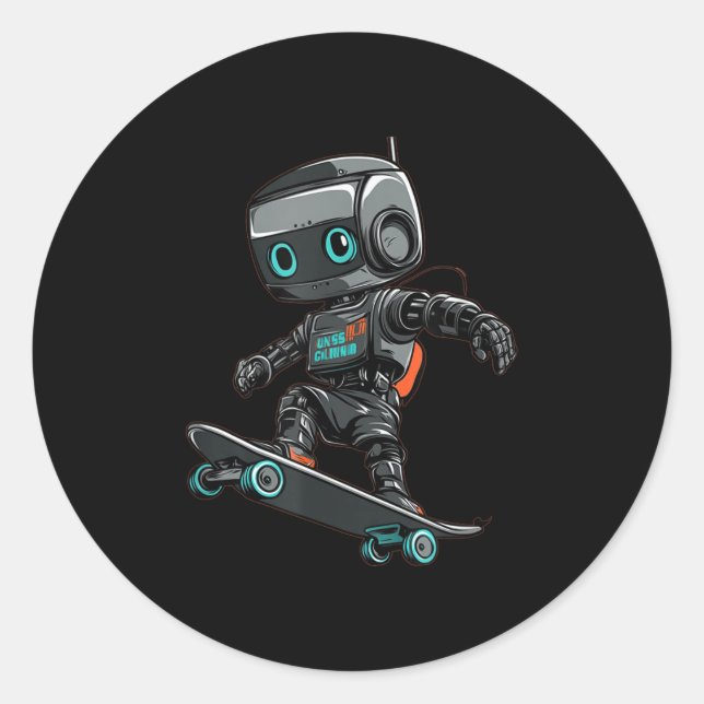 Sticker Rond Costume de robot de skateboard pour un look cool  (Devant)