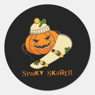 Sticker Rond Costume de skateboard de citrouille d'Halloween dr