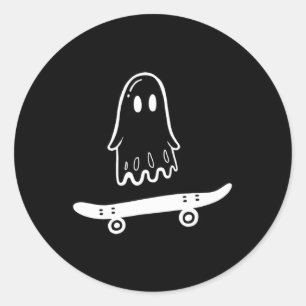 Sticker Rond Costume de skateboard fantôme paresseux Halloween 