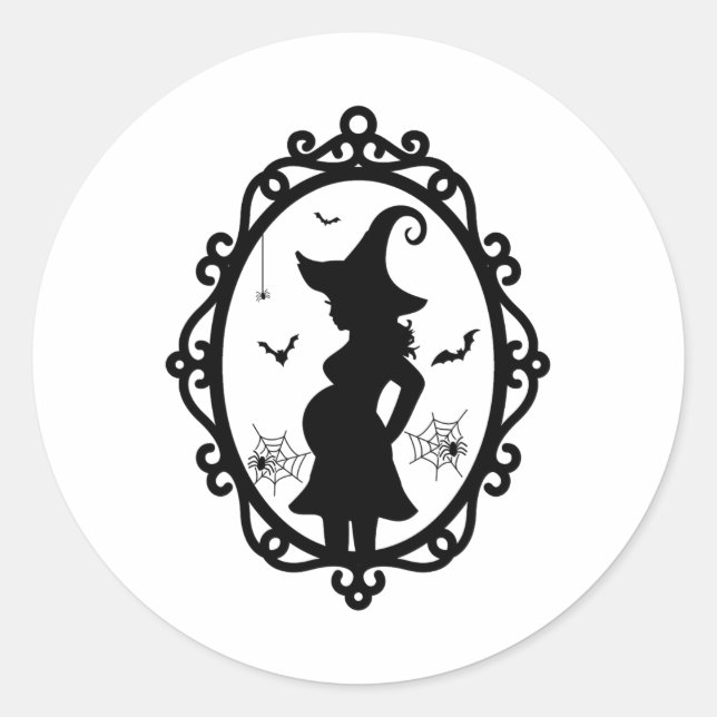 Sticker Rond Costume De Sorcière Enceinte D'Halloween Et De Sor (Devant)