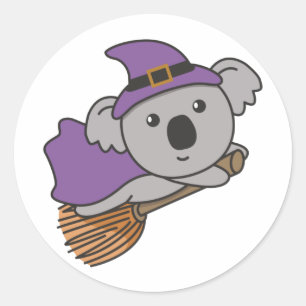 Sticker Rond Costume de sorcière Koala Halloween Kids Witch Cla
