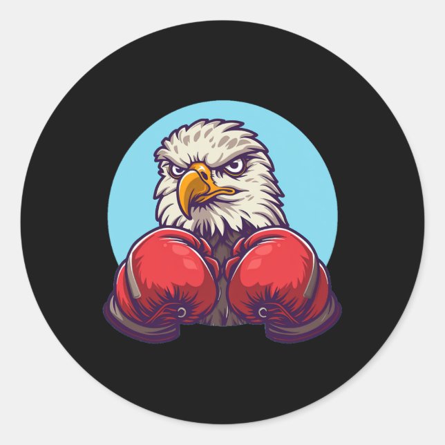 Sticker Rond Costume de superbe aigle de boxe avec gants cool  (Devant)