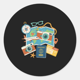 Sticker Rond Costume de vacances de touriste Appareil photo Ppo