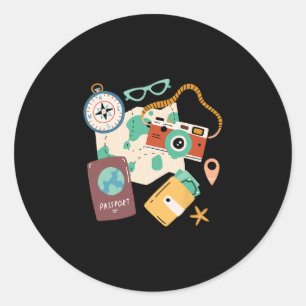 Sticker Rond Costume de vacances de touriste Appareil photo Ppo