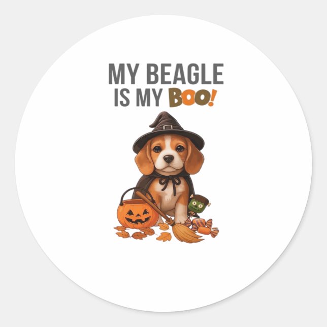 Sticker Rond Costume d'Halloween beagle Mon Beagle est Mon Chie (Devant)