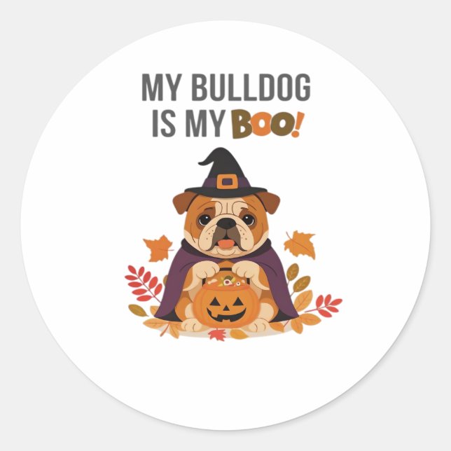 Sticker Rond Costume d'Halloween Bulldog Mon Bulldog est Mon Bo (Devant)