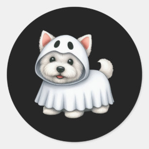 Sticker Rond Costume d'Halloween Chien Ghost West Highland Terr