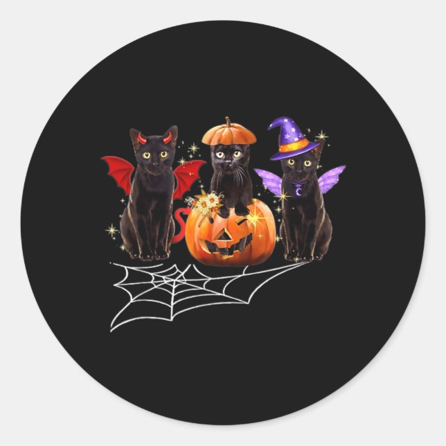 Sticker Rond Costume d'Halloween Citrouille Vampire Trois Chats (Devant)