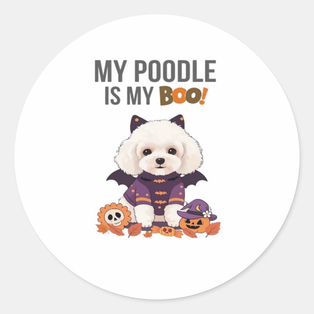 Sticker Rond Costume d'Halloween de caniche Mon caniche est mon (Devant)