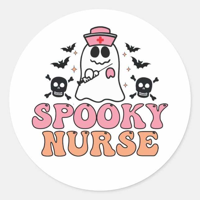 Sticker Rond Costume d'Halloween de l'infirmière éffrayante - E (Devant)