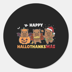 Sticker Rond Costume d'Halloween de Noël Capybara Happy Halloth