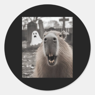 Sticker Rond Costume d'Halloween Fantôme de Capybara Drôle Capy