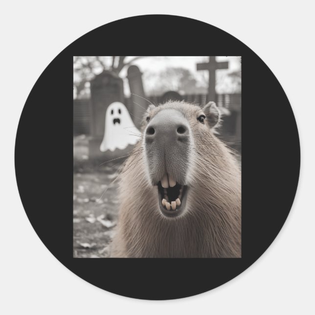 Sticker Rond Costume d'Halloween Fantôme de Capybara Drôle Capy (Devant)