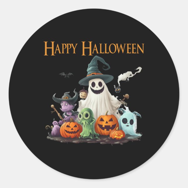 Sticker Rond Costume d'Halloween Ghost mignon Joyeux Fantôme d' (Devant)