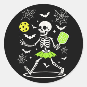 Sticker Rond Costume d'Halloween Pickleball, Saison Éffrayante