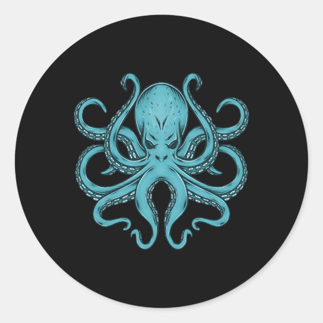 Sticker Rond Costume d'octopus Kraken Ocean Blue Octopus (Devant)