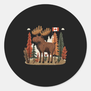 Sticker Rond Costume d'orignal patriotique avec drapeau du Cana