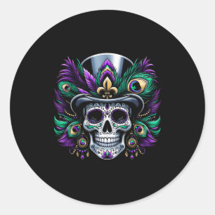Sticker Rond Costume festif Mardi Gras Sugar Skull Top Dia De