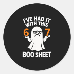 Sticker Rond Costume Halloween 67 Mème 6 7 Drôle Boo Feuille Si