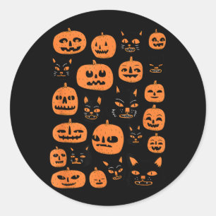 Sticker Rond Costume Halloween Chat Noir Citrouille Rétro Vinta