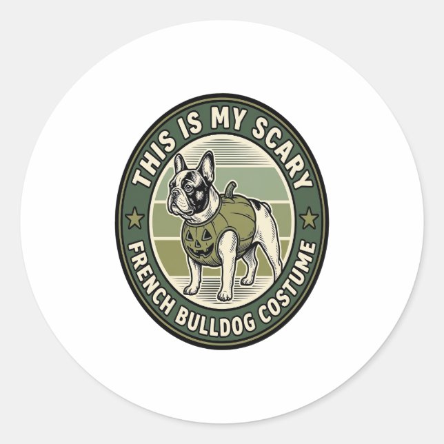 Sticker Rond Costume Halloween Épouvantable Bouledogue Français (Devant)