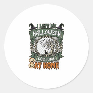 Sticker Rond Costume Halloween Gauche Maison Arbre Chat Citroui