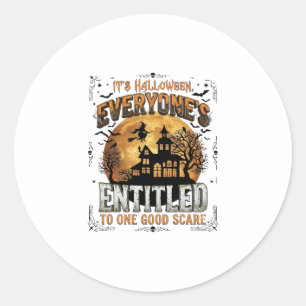 Sticker Rond Costume Humain Chien Bouledogue Français Citrouill