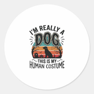 Sticker Rond Costume Humain Chien Drôle Halloween Vintage Chien