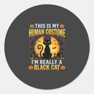 Sticker Rond Costume humain Halloween Cimetière de chat noir